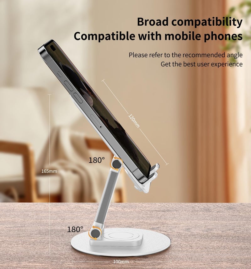 CXTX 360° Degree Rotating Mobile Phone Holder,Fully Adjustable Foldable Desktop Phone Holder Stand Base,Foldable Desktop Cell Phone Stands for iPhone17 16 15 Pro Max Plus iPad Samsung (K39B-White) - Image 5